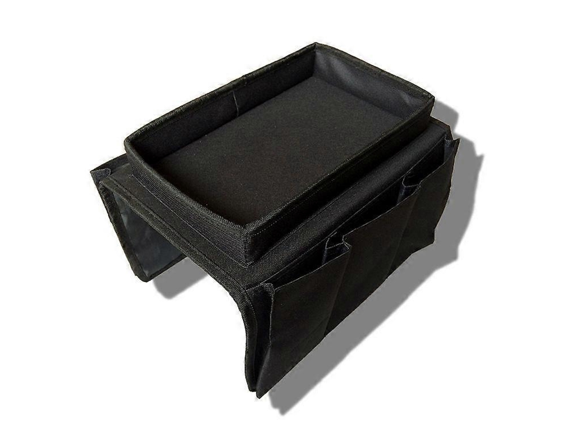 Bolsa de almacenamiento para reposabrazos de sofá, color negro, para control remoto y refrigerios, bandeja para colocar cosas.