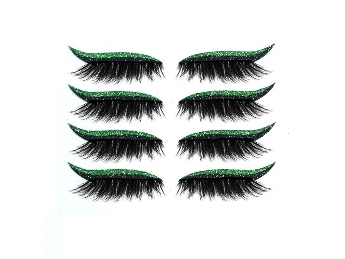 Pestañas Postizas Autoadhesivas Para Sombras De Ojos Con Purpurina Verde, Resistentes Al Agua, Para Maquillaje De Ojos, 4 Pares.