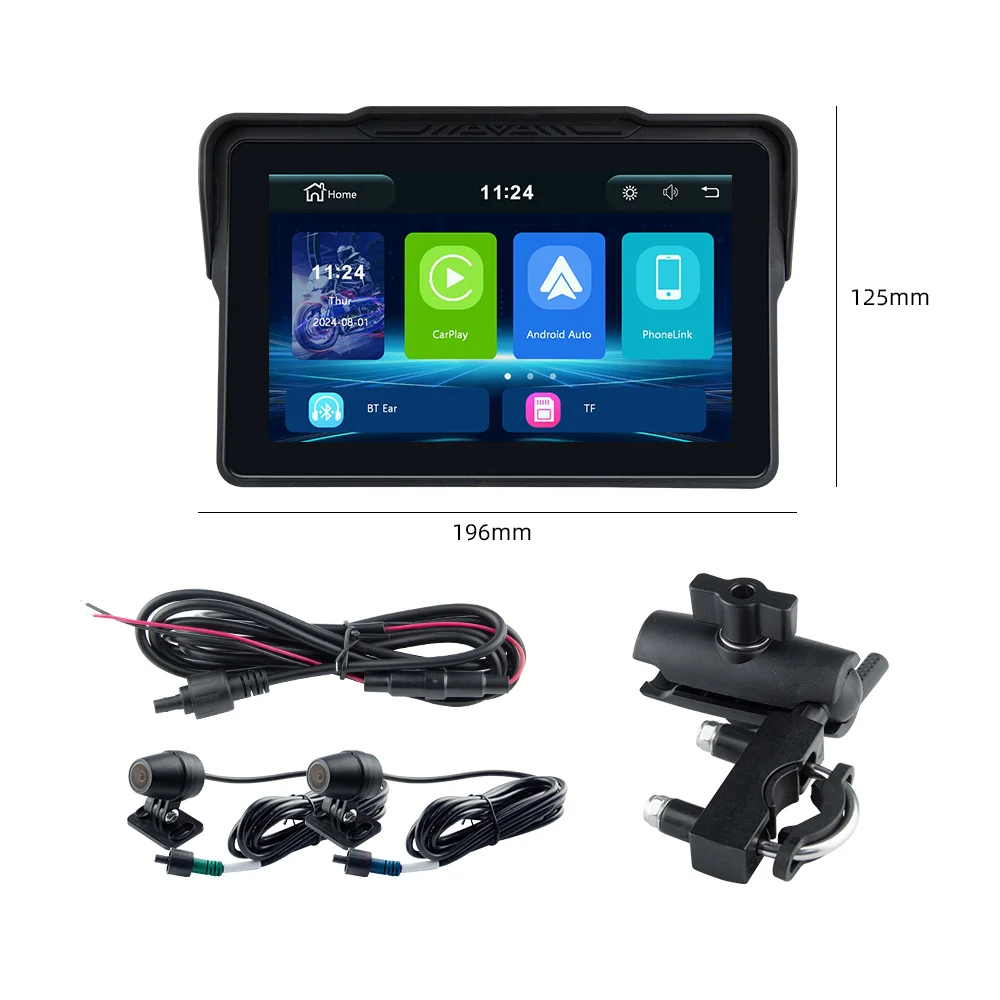 Pantalla inalámbrica Ekiy de 7 pulgadas con CarPlay, Android Auto y GPS para motocicleta MTC-04-DVR