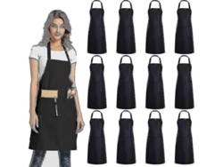 2026da-delantal Plano Con 2 Bolsillos 12 Paquetes Unisex Negro 30x25 Pulgadas Material Duradero Ligero Negro