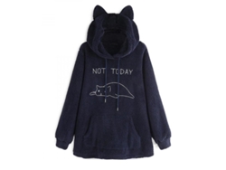 Sudadera Extragrande Para Mujer Con Orejas De Gato, Otoño/invierno, Poliéster, Azul Marino, Zxr M