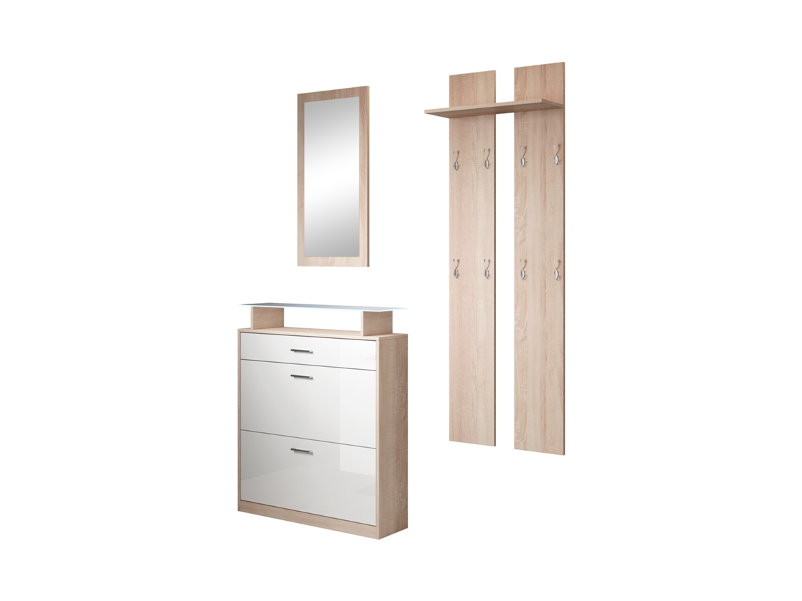 Mueble de Entrada MÓVEIS BONITOS Paola (Sonoma y Blanco - Melamina - 105 x 24 x 89 cm)