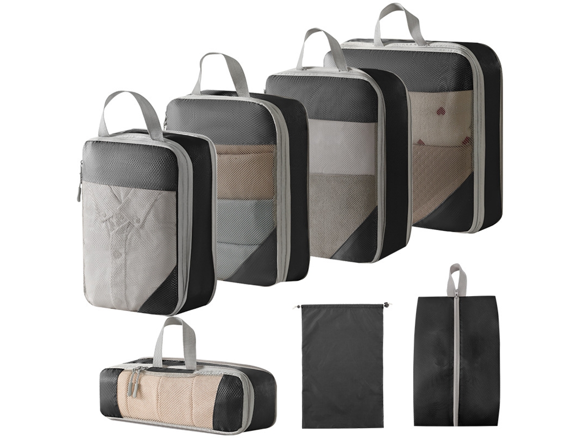 Conjunto De Bolsas Organizadoras Para Malas, Com Bolsas Com Cordão E Bolsas Para Sapatos, Pacote Com 7 Chrui (preto)
