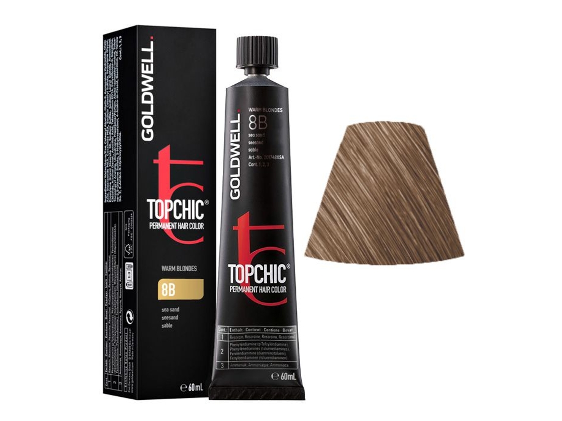 Tinte permanente Top Chic 8b Rubio Cálido Arena Marina, 60 ml. Goldwell