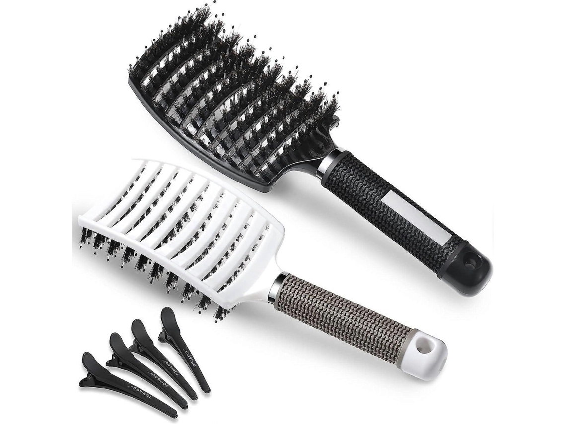 Set De 2 Cepillos De Cerdos Salvajes Con 4 Pinzas Para Pelo, Ideal Para Pelo Fino, Hombres Y Mujeres, Ayuda En Peinados