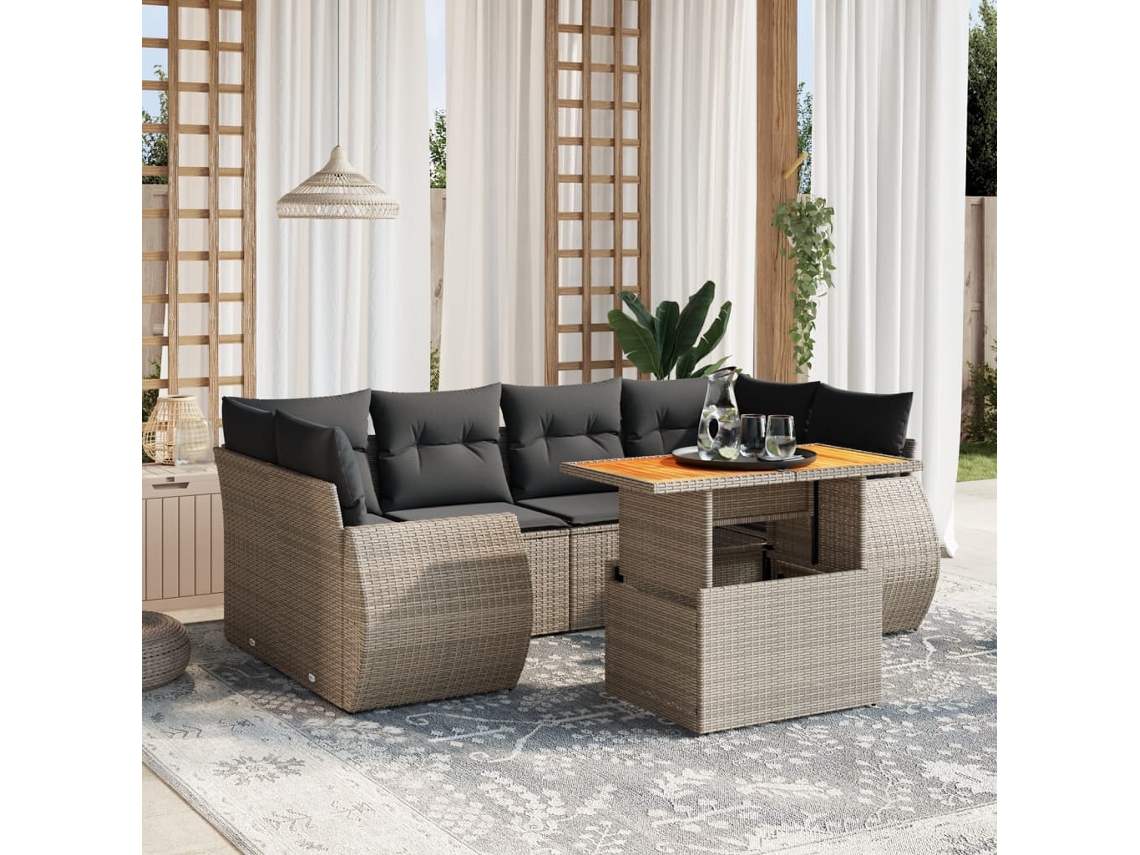 Conjunto de sofás de jardín de 7 piezas DKD Home Decor con cojines de mimbre gris