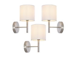 3 Lámparas de pared Winsford 1x E14 metal-textil 27x21cm - Plateado/Blanco LUX.PRO
