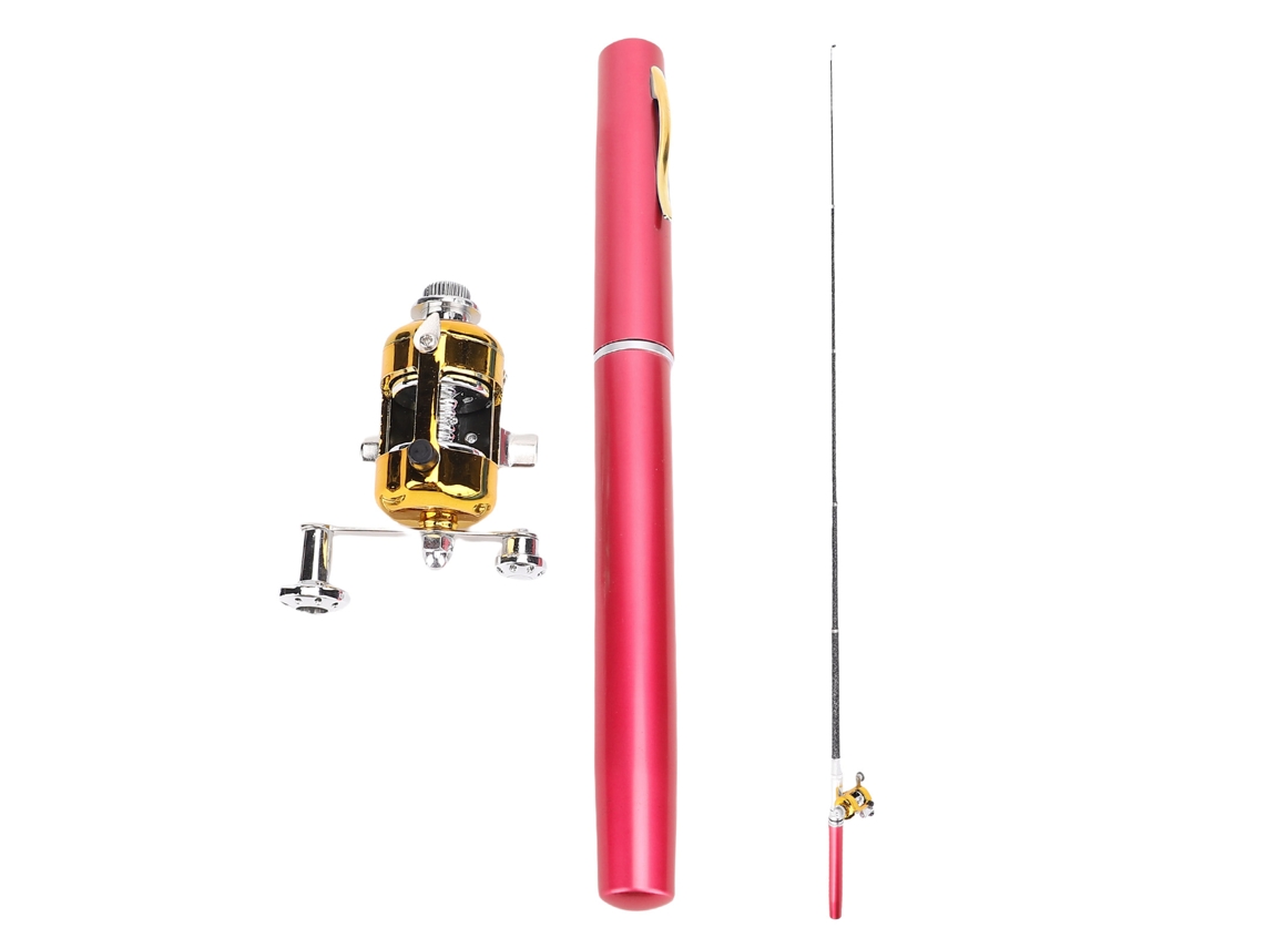 Mali vara de Pesca Estilo Caneta Portátil Leve 21cm com Molinete Alta Resistência Presente Vermelha