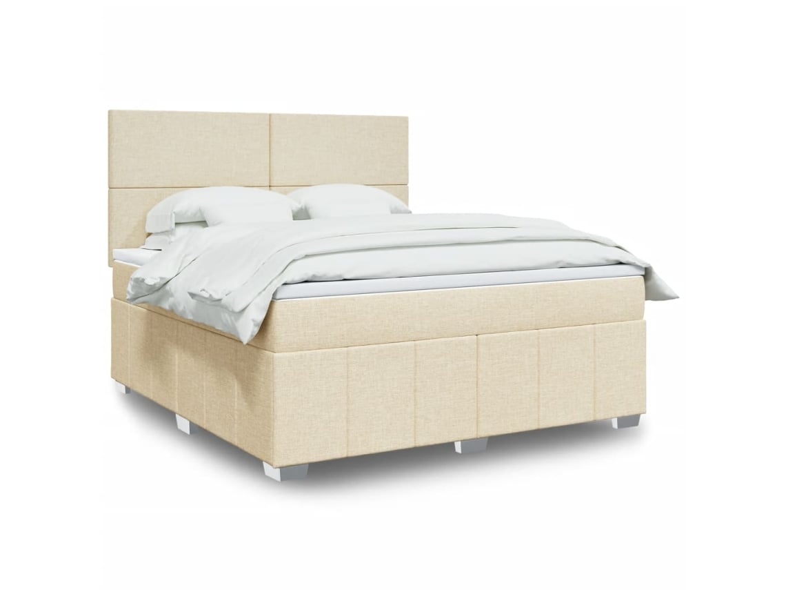 Cama Box Spring Con Colchón Tela Color Crema 180x200 Cm