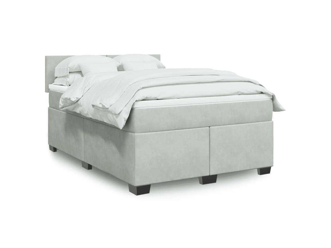 Cama Box Spring Con Colchón Terciopelo Gris Claro 140x190 Cm