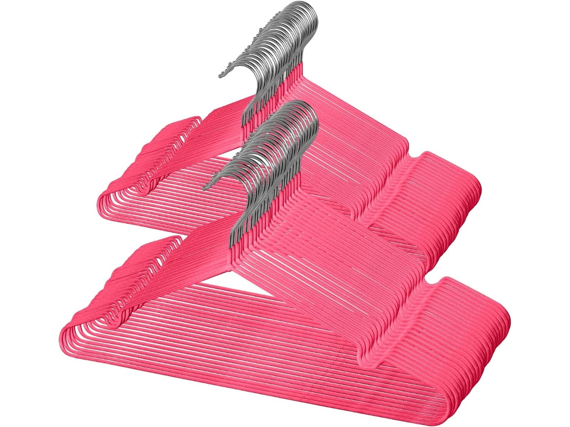 COM-FORT HOUSE | Percha Metal | Color Rojo | Antideslizantes y Resistentes | Perchas para Ropa | Ideal para Chaquetas, Pantalones o Blusas | 48 Unidades