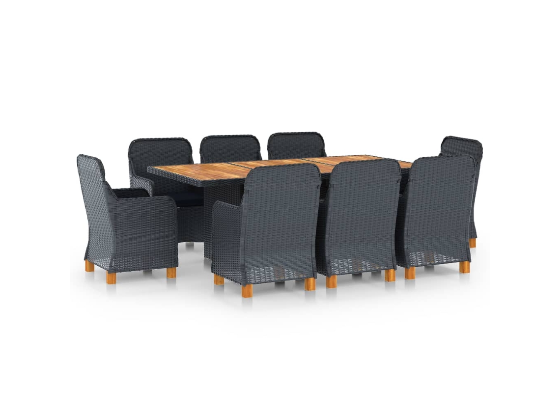 Juego de comedor de exterior de 9 piezas con cojines de mimbre gris oscuro DKD Home Decor
