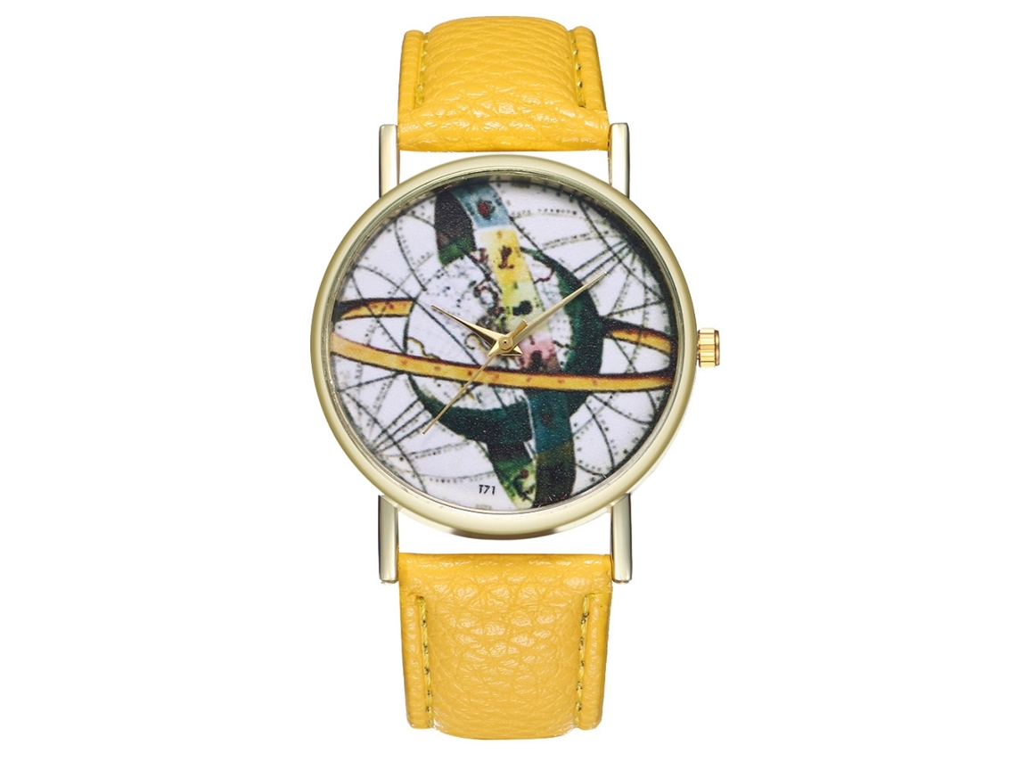 Reloj De Pareja Unisex Zhoulianfa De Cuarzo Con Correa De Pu Dial Redondo Amarillo