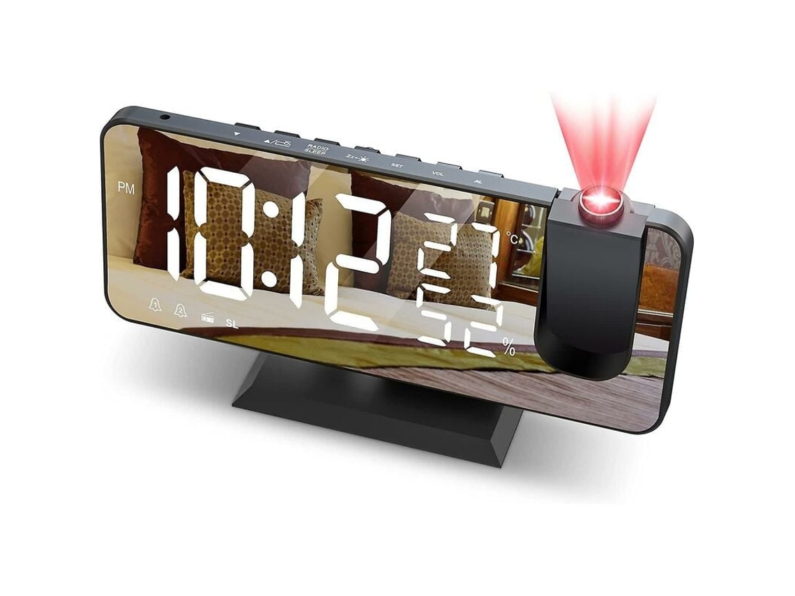 Radio despertador con proyector, pantalla LED, USB, alarma doble Kofihety
