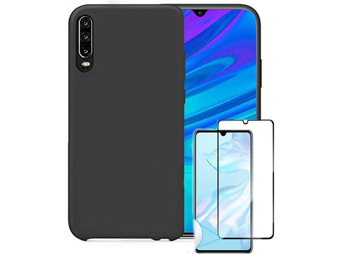 Kit Carcasa y Protector Cristal 5D Huawei P30 Lite Silicone Negro