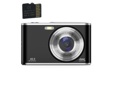 Cámara digital 4K 48MP Webcam con zoom de 16x y tarjeta de memoria de 32GB Negro