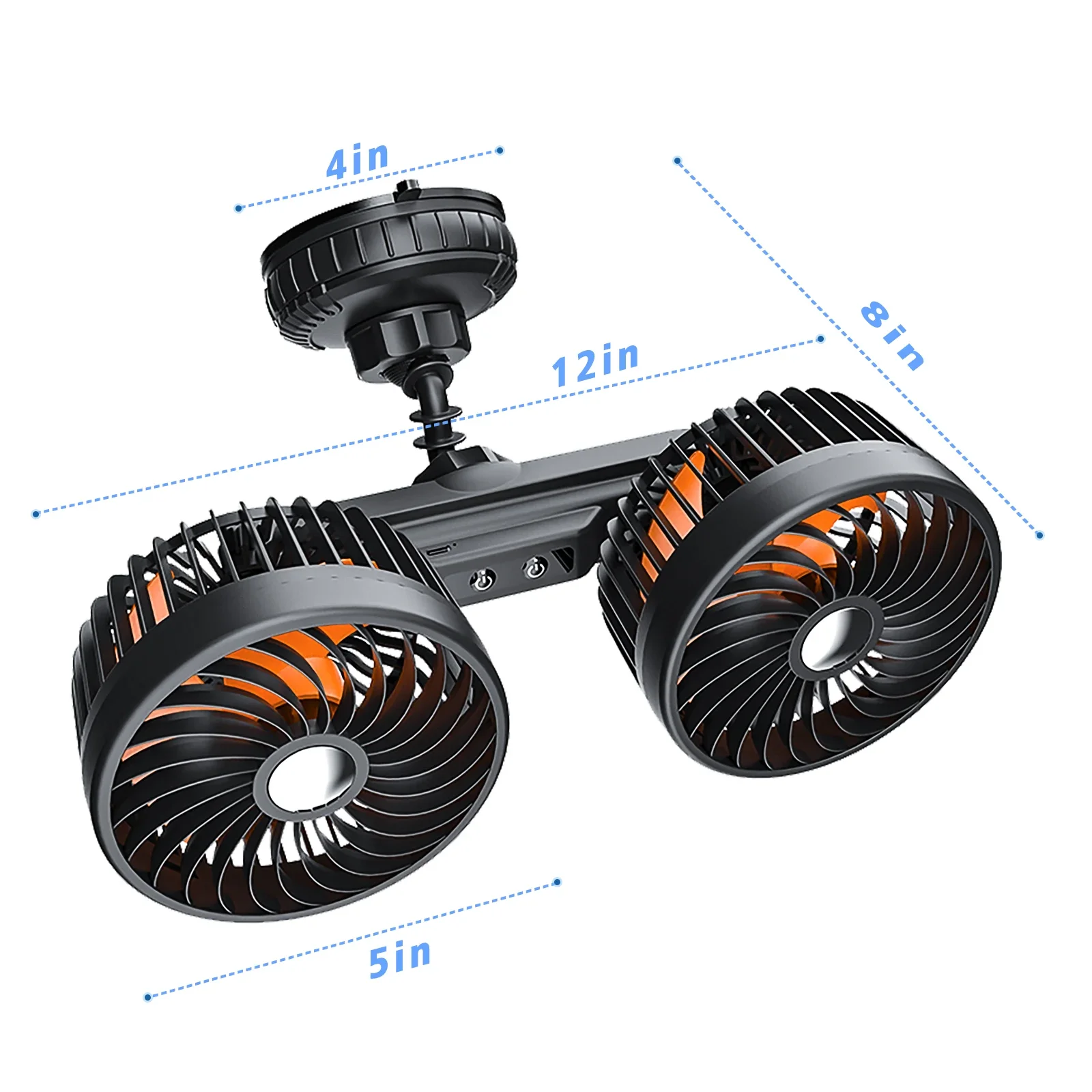 Ventilador De Coche De Doble Cabezal Con Potente Ventosa Y 3 Velocidades De Viento.