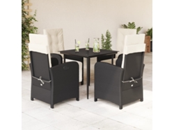 Juego de comedor de jardín de 5 piezas con cojines de mimbre negros de DKD Home Decor