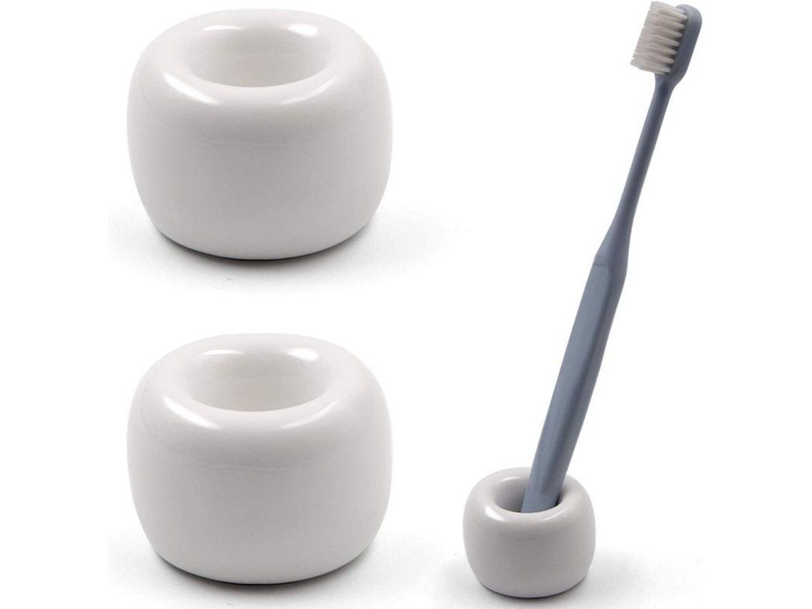 Agarraderas de cerámica para cepillos de dientes dobles, pequeñas, blancas, 2 unidades, higiénicas, para baño y mesa.