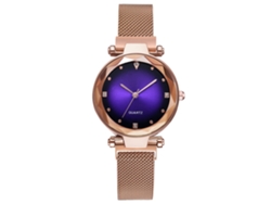 Reloj De Cuarzo Con Brazalete De Malla Con Diamantes De Imitación, Oro Rosa, Moda (morado)