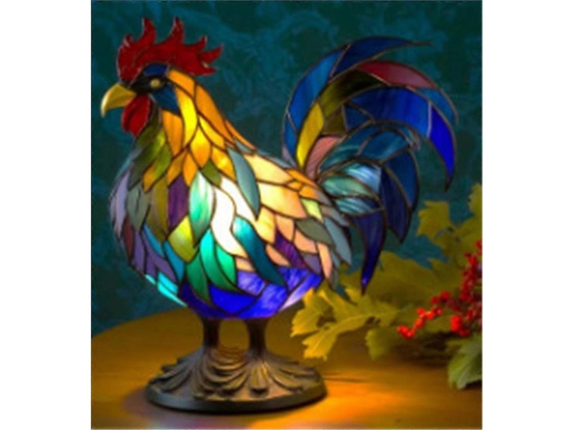 Lámpara De Mesa Retro De Cristal Pegado Con Diseño De Gallo Para Dormitorio Infantil.