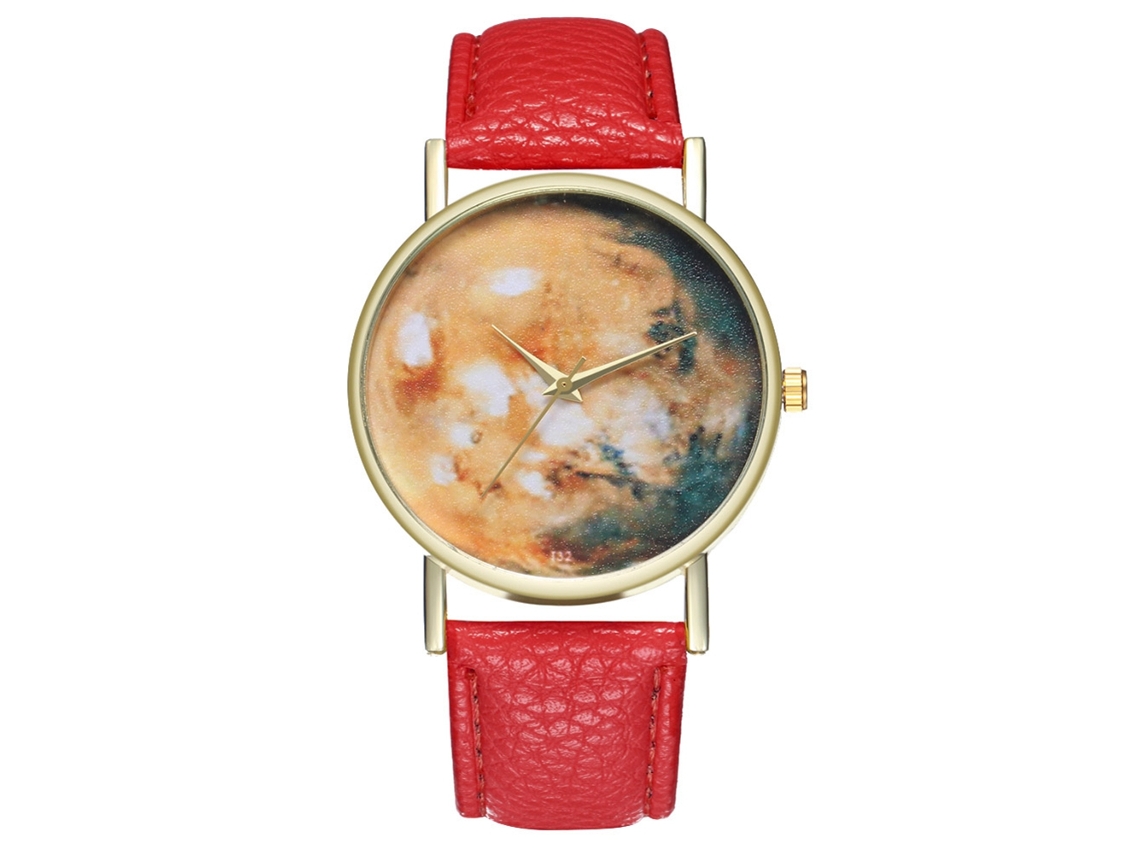Reloj De Pulsera De Cuarzo Simple Con Correa De Cuero Pu Para Hombre Y Mujer Regalo T32-a Rojo
