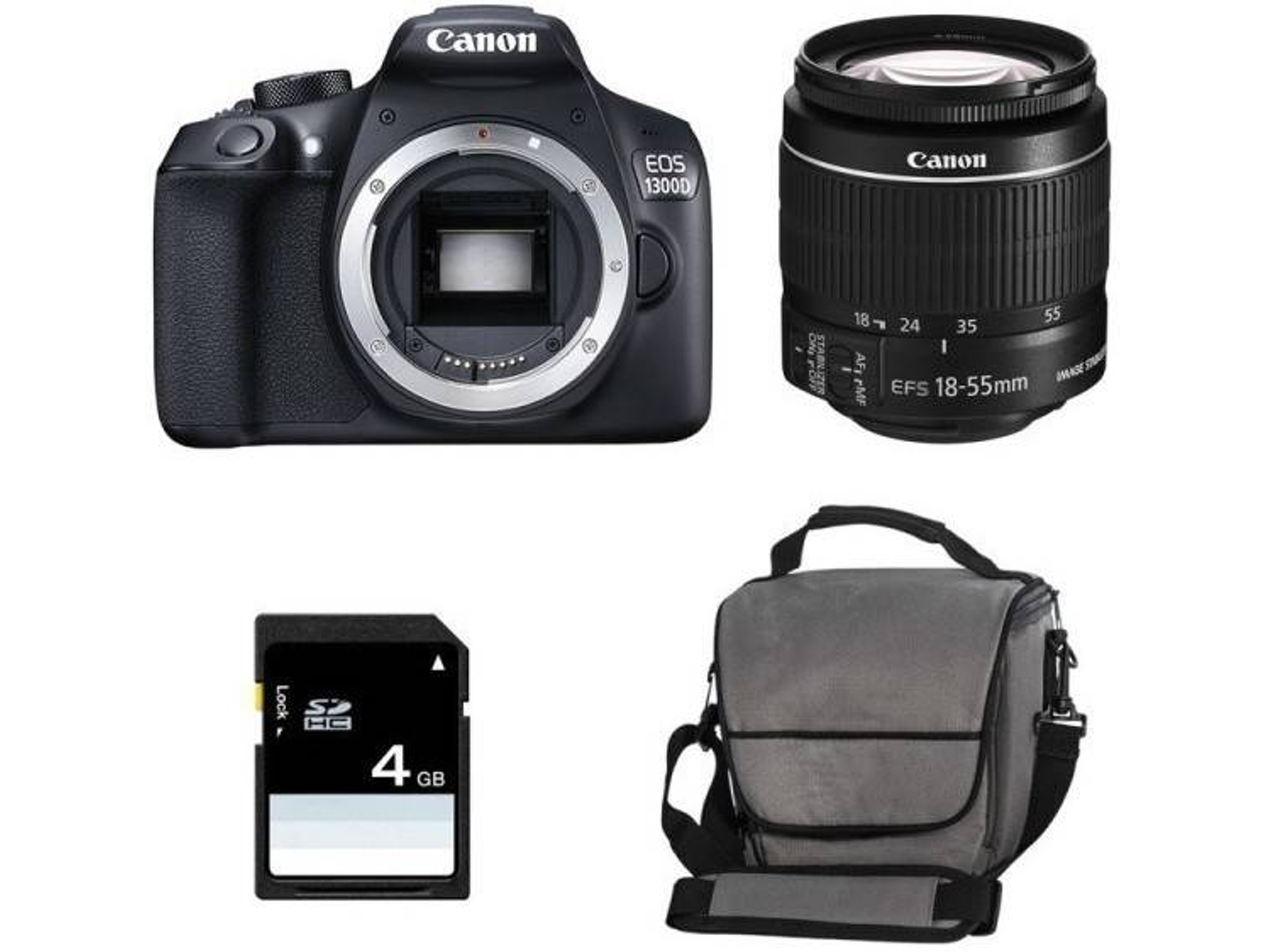 Kit Cámara Réflex CANON EOS 1300D EF-S 18-55mm F3.5-5.6 IS II + Bolsa + 16 GB SD