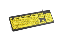 KOFIHETY Teclado de letra grande con teclas de alto contraste, teclas de letras extragrandes en amarillo y negro de tamaño completo para escribir fácilmente, d