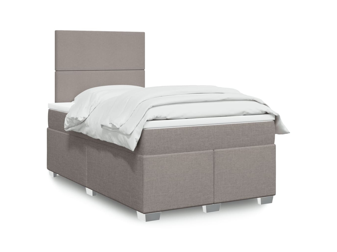 Cama Box Spring Con Colchón Tela Gris Taupe 120x200 Cm