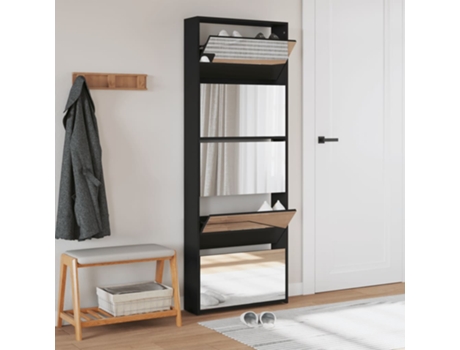 Mueble zapatero con espejo 5 niveles negro VIDAXL (63 x 17 x 169.5 cm)