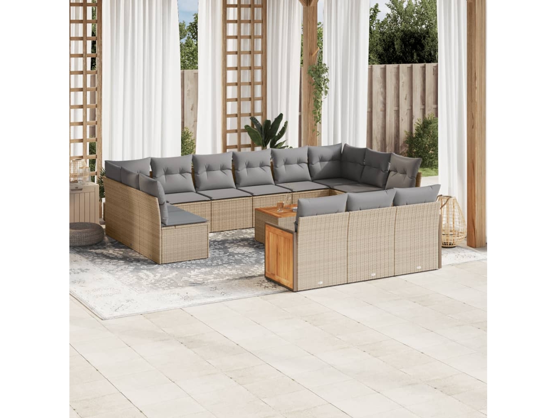 Conjunto de sofá de jardín de 14 piezas con cojines, mimbre sintético beige, Dkd Home Decor