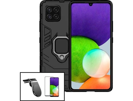 Carcasa + Protector + Soporte Magnético L Safe Driving Samsung Galaxy A22 5G PHONECARE Military Defender Negro