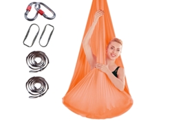Hamaca de yoga de 400 x 280 cm con correa de extensión y cierre (naranja)