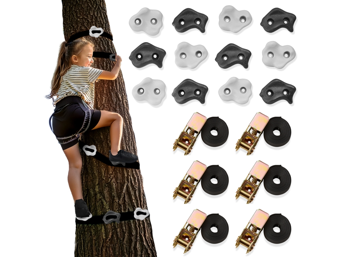 Kit de escalada de árboles con 12 presas, 6 correas con clickers, máximo 91 kg, pista de obstáculos para niños. Mamabrum