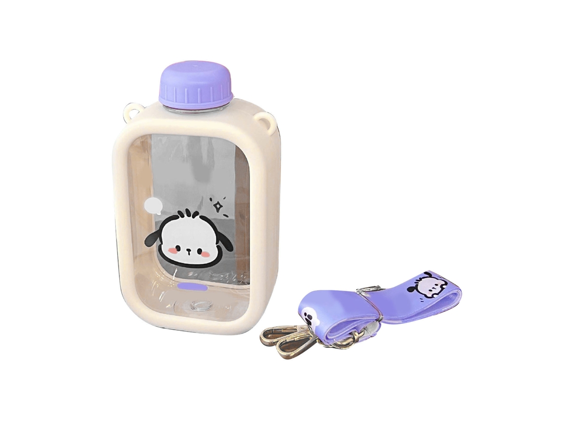 Botella De Agua Cuadrada Kawaii De 550 Ml, Portátil, A Prueba De Fugas, Con Correa Ajustable Para Deportes Al Aire Libre Y Viajes.