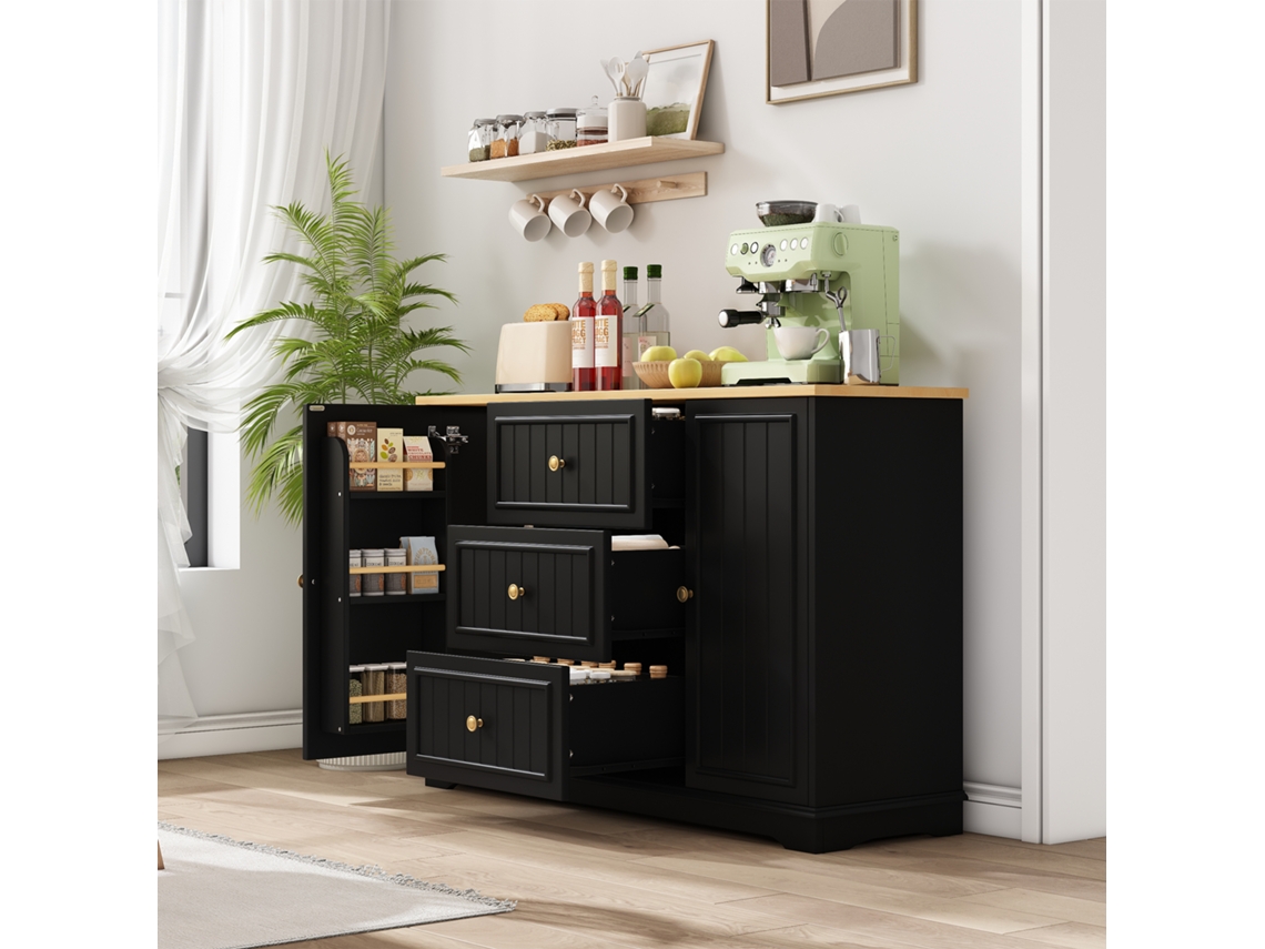 Aparador Moderno 126 Cm - 3 Cajones Y Puertas Tipo Frigorífico - Negro