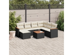Conjunto de 8 sofás de jardín con cojines de mimbre sintético negro, Dkd Home Decor