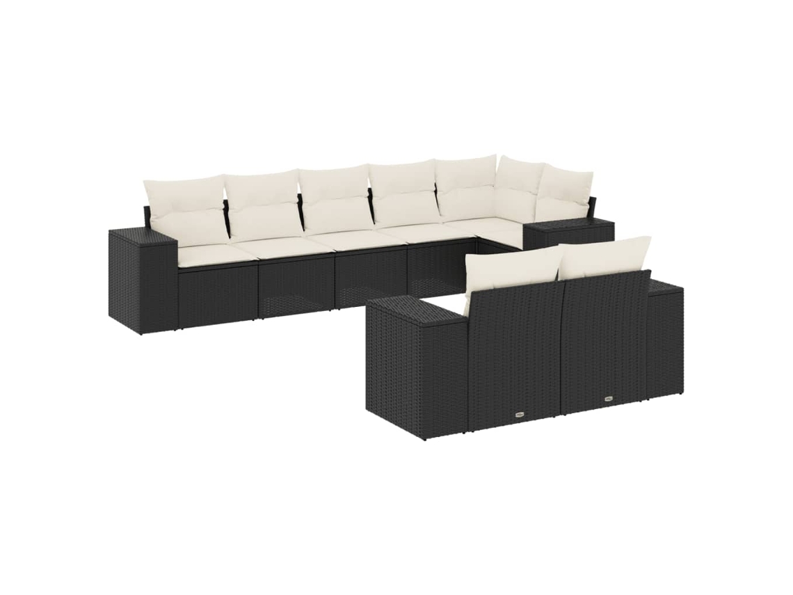 Conjunto de 8 sofás de jardín con cojines de mimbre, color negro, EXCLUSIVA MAISON (8 piezas)