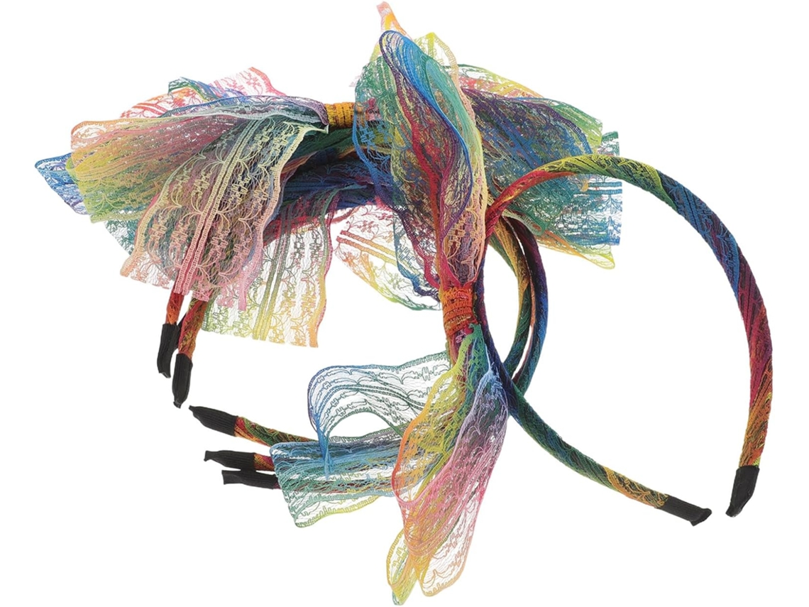 4 Pièces Diademax Pour Mujers En Dentelle Fluo Années 80 Avec Grande Nœud, Accessoires Rétro