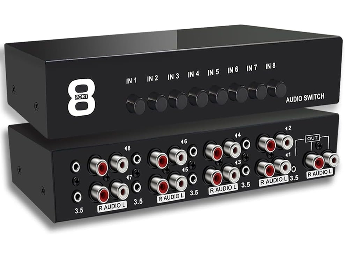 Conmutador De Audio Estéreo Bidireccional De 3,5 Mm Aux + L/r 8 On-1 Salida Analógica A/b