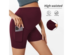Pantalones De Yoga Premamá Para Mujer, Con Bolsillos Laterales, Cintura Alta Y Efecto Lifting De Cadera - Talla L, Color Rojo. Siurn