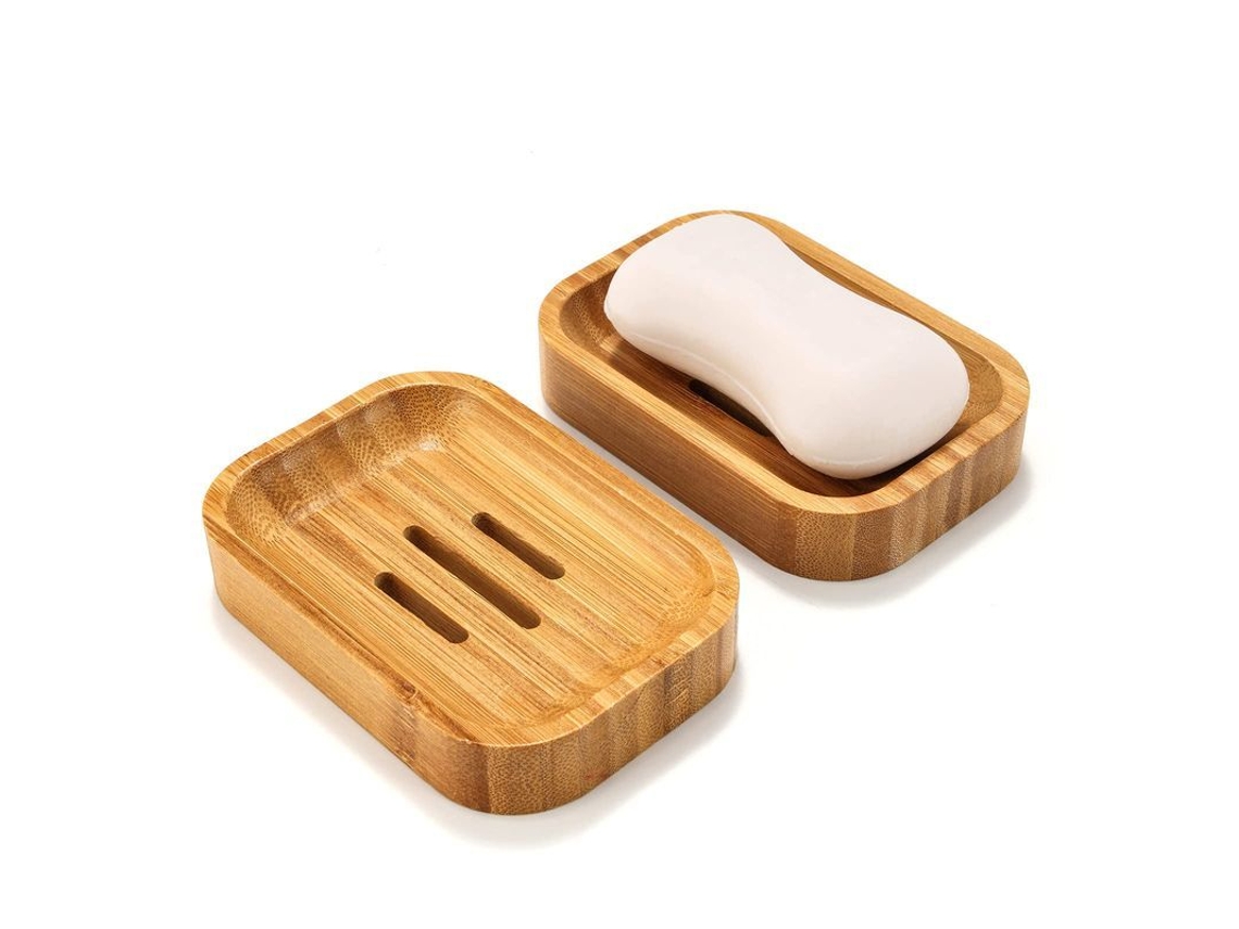 Juego De 2 Jaboneras De Bambú Natural Para Baño Y Cocina.