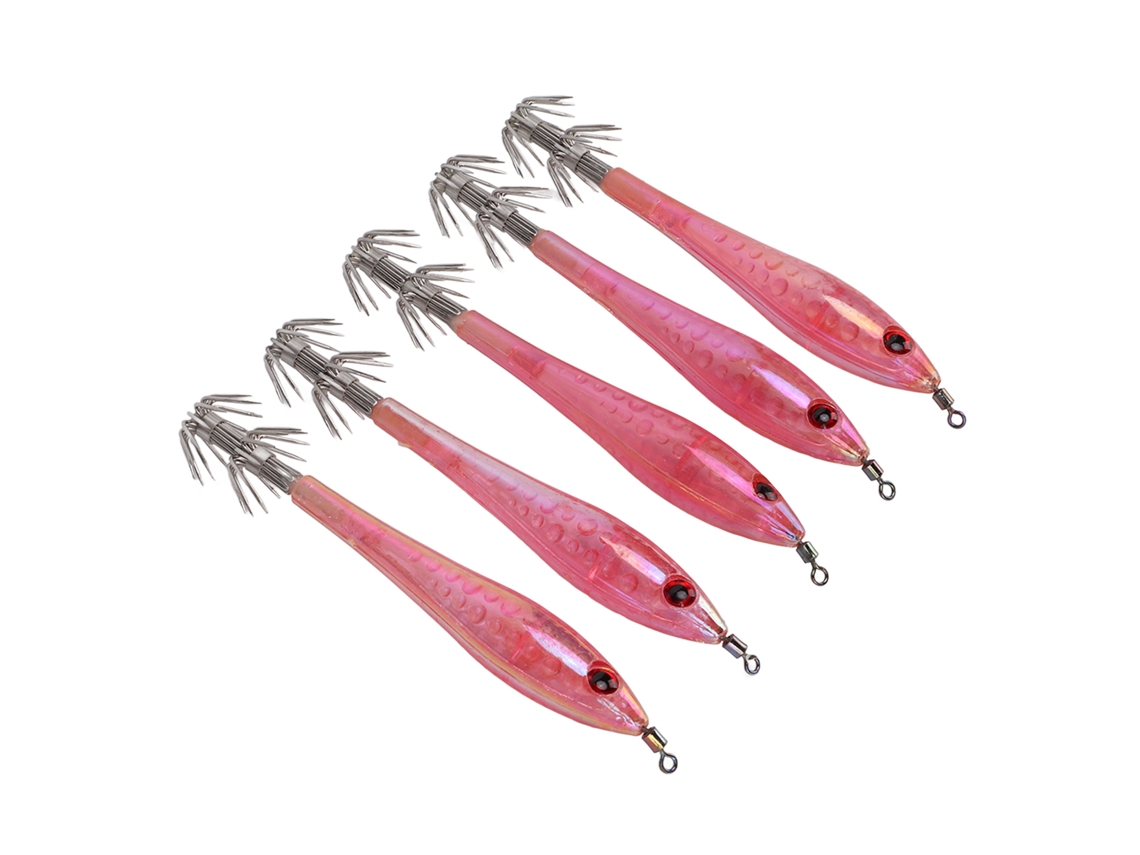 2026rebe-5pcs Señuelo De Calamar Artificial Para Pesca Con Anzuelo Doble Jig Engranaje De Pesca Rosa
