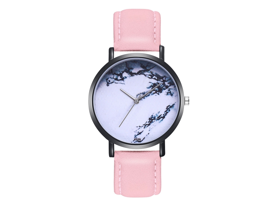 Reloj De Pulsera Casual De Cuero Pu Con Dial Grande Unisex Rosa