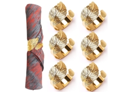Juego De 6 Servilleteros Con Diseño De Hojas De Oro, Accesorios Decorativos Para La Mesa.