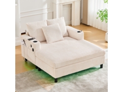 Sillón Chaiselongue Grande - Suave Con Portavasos Laterales, Puertos Usb, Iluminación Led Integrada - Beige