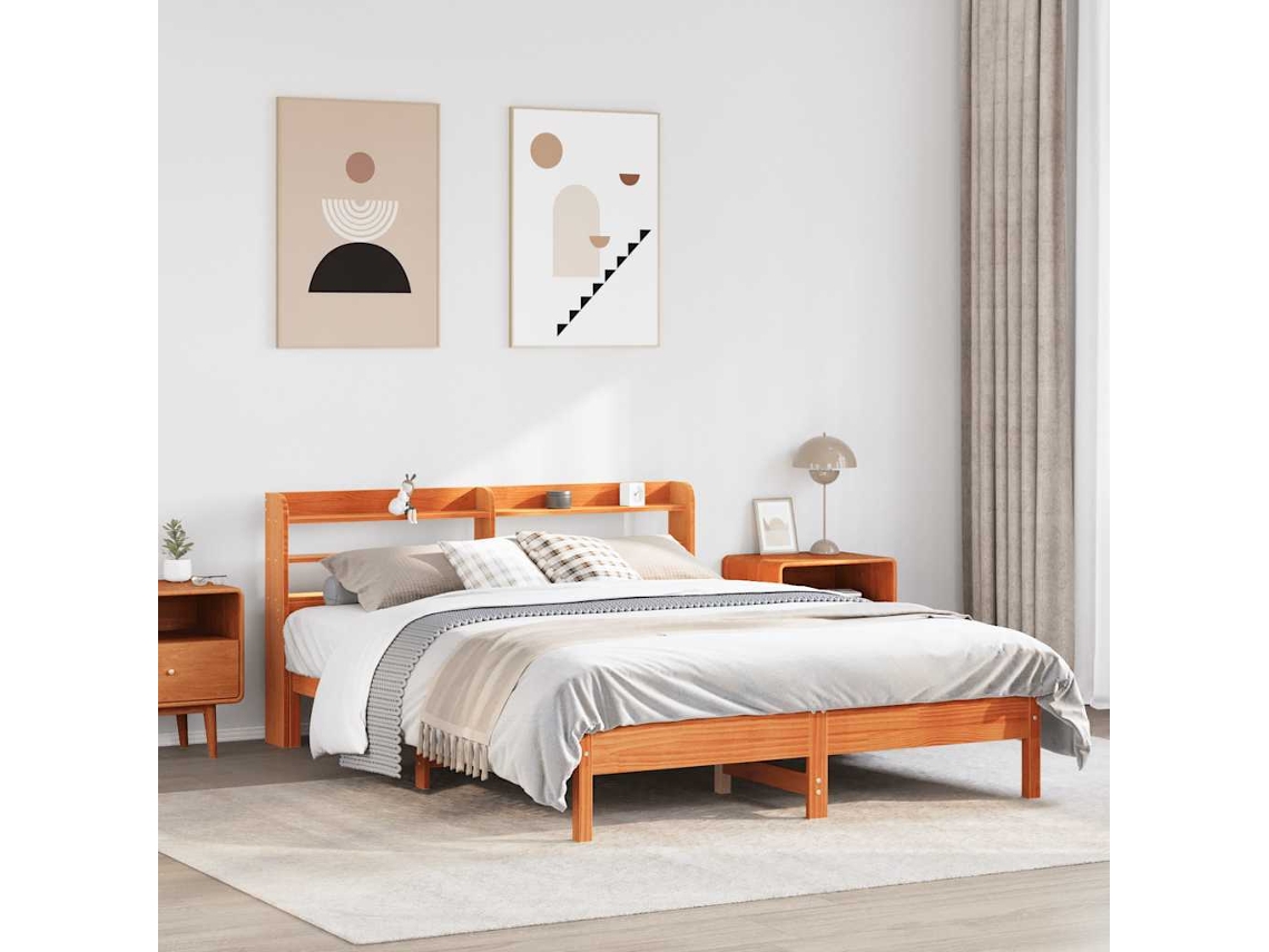Cama Sin Colchón Madera Maciza De Pino Marrón Cera 140x200 Cm
