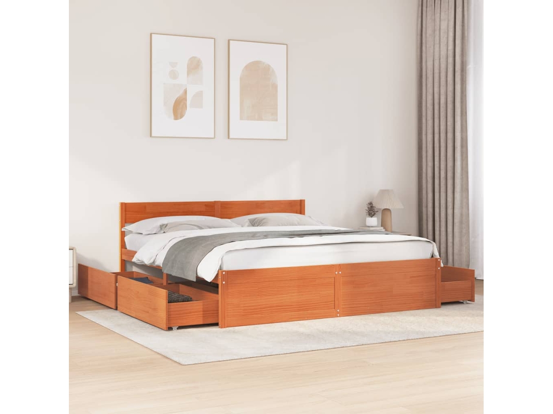 Cama Sin Colchón Madera Maciza De Pino Marrón Cera 180x200 Cm