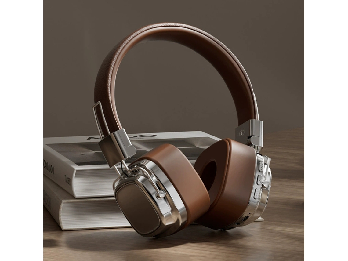 Auriculares inalámbricos Bluetooth, diseño retro, plegables, estéreo de alta fidelidad, baja latencia, compatibles con tabletas, color plateado/marrón, Sfushos