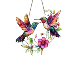 Adorno de ventana: Búho y colibrí, 20 cm